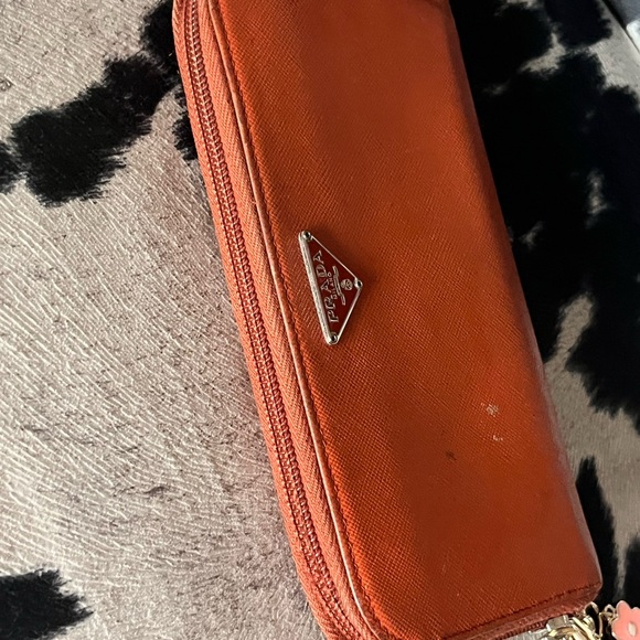 PRADA Orange Leather Zip Around Wallet Clutch - Picture 6 of 16